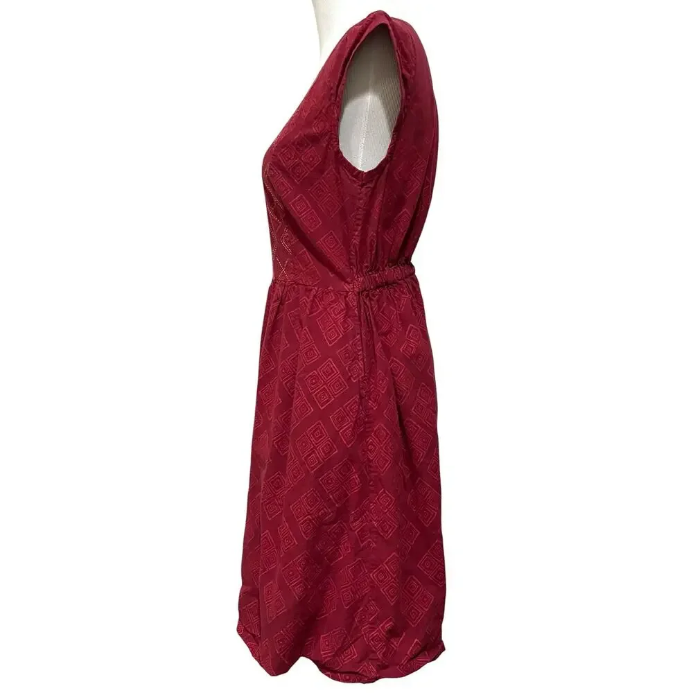 Mata Traders Fit & Flare Dress Womens Medium Crimson Red Cotton Cap Sleeves